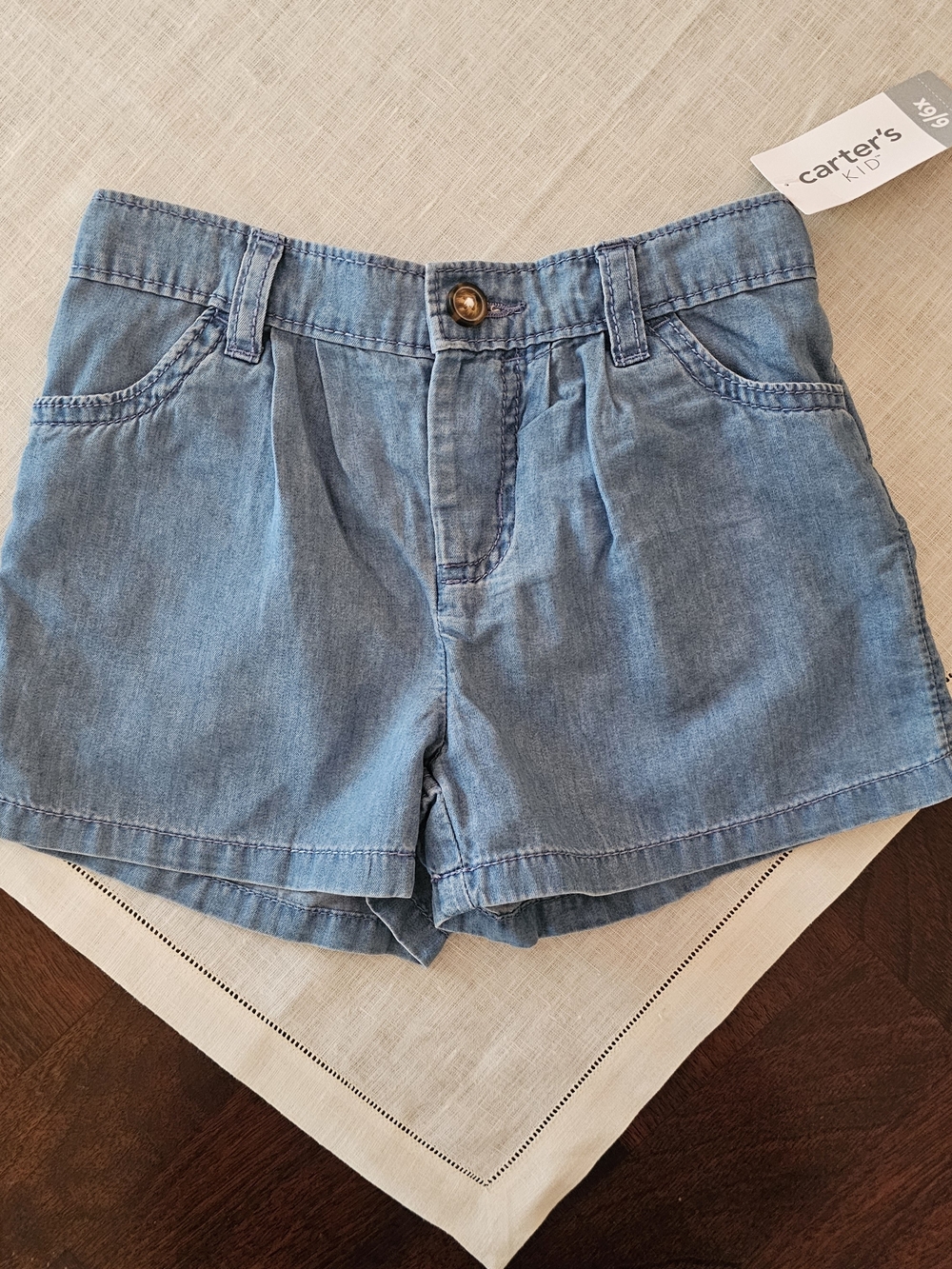 Carter's Girls Medium Blue Denim Chambray Pull On Elastic Waist Shorts Size 6 6X